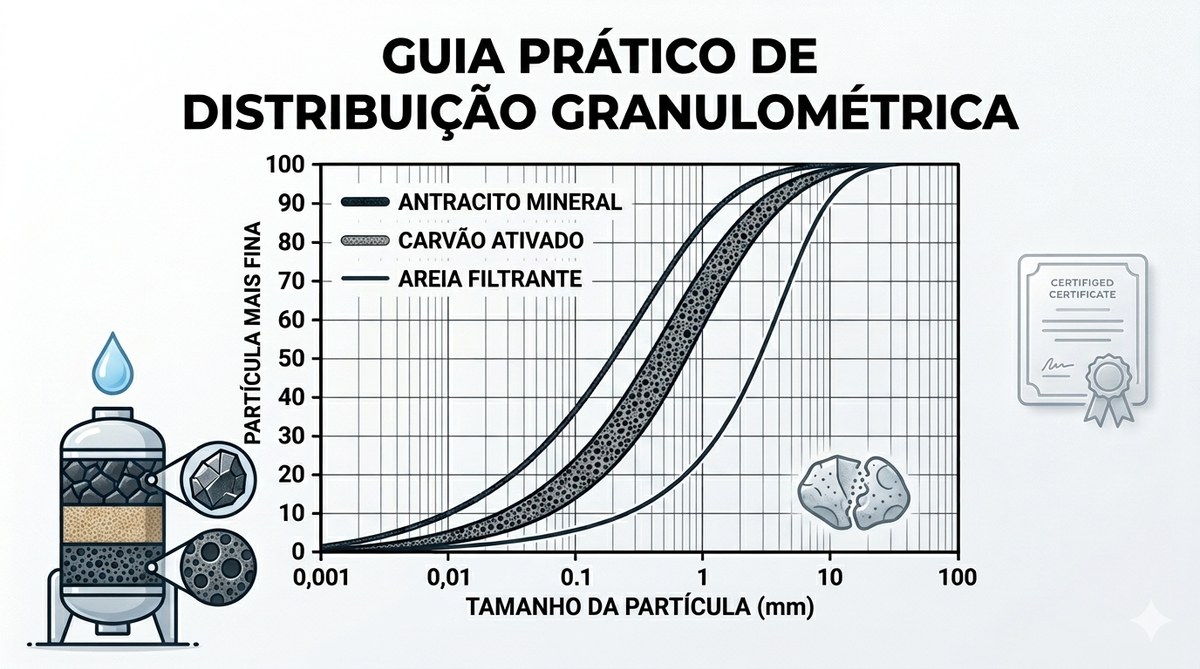 Distribuição granulométrica — T.E e C.U em meios filtrantes